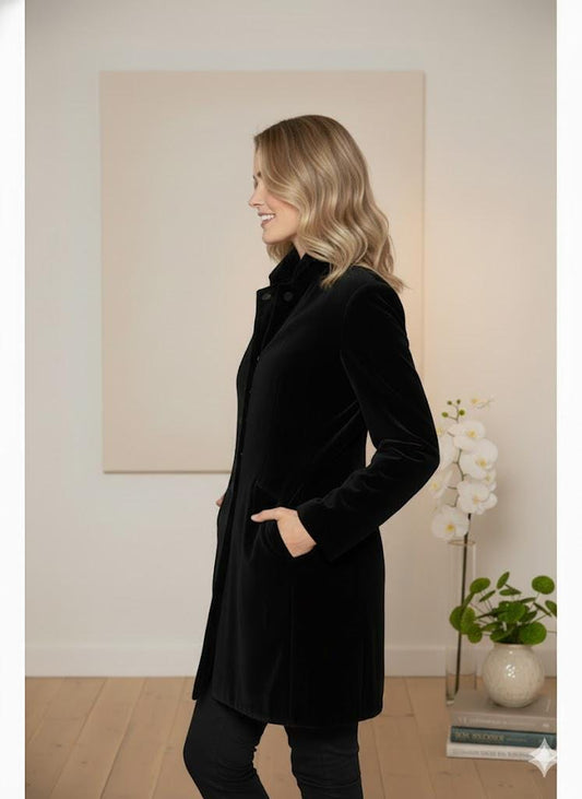 Classic Black Velvet Women’s Coat • Plush Velvet & Elegant Winter Outerwear