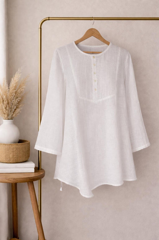 Airy White Linen Peasant Top – Relaxed Summer Blouse