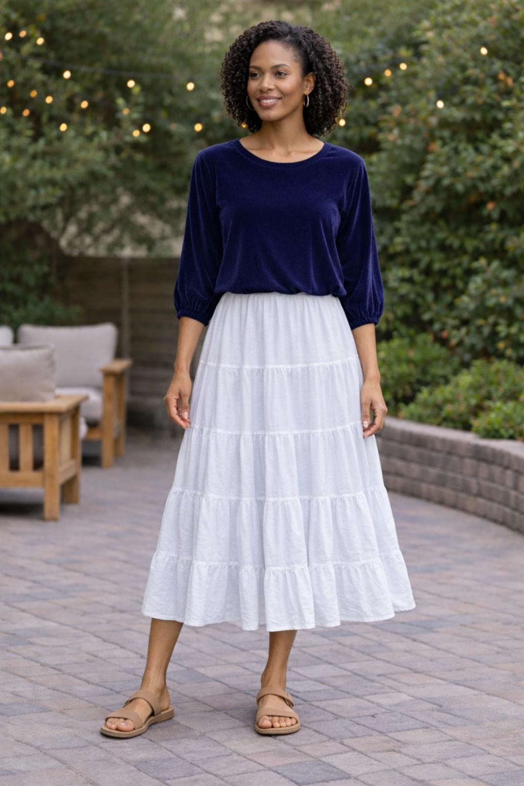 White Linen Maxi Skirt with Cotton Lining | Tiered Boho Summer Skirt