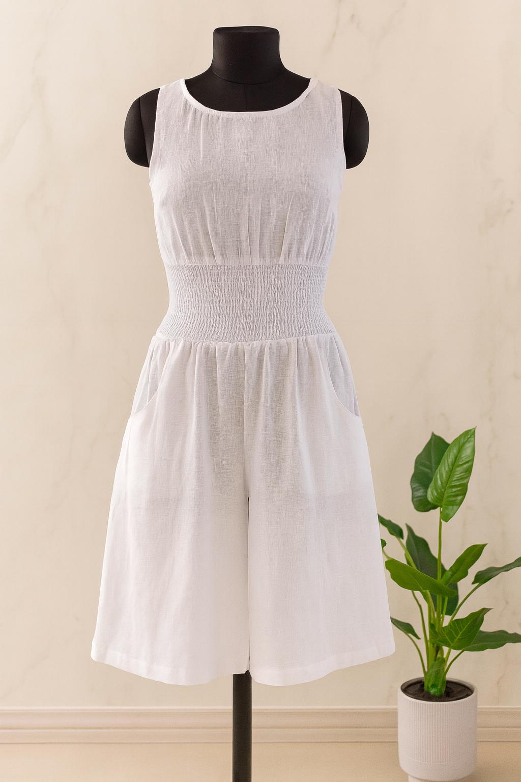 Women’s Linen One-Piece Dress – Relaxed Fit with Elastic Waist & Side Pockets