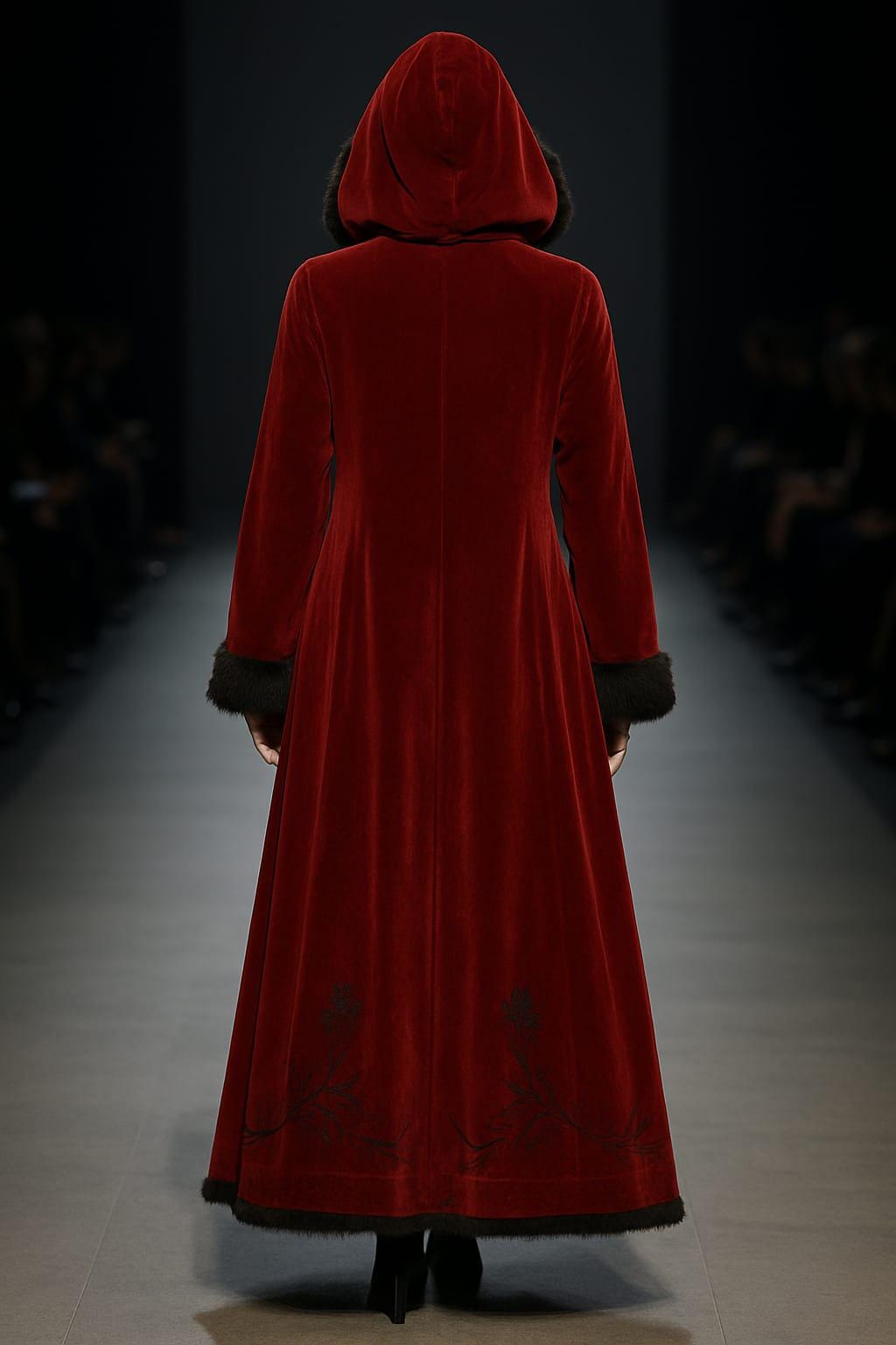 Crimson Velvet Hooded Cloak Coat – Full Length Warm Winter Coat