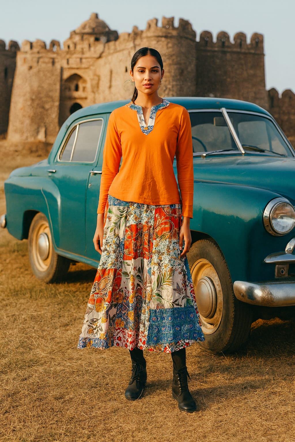 Floral Rayon Tiered Maxi Skirt | Boho Patchwork Skirt
