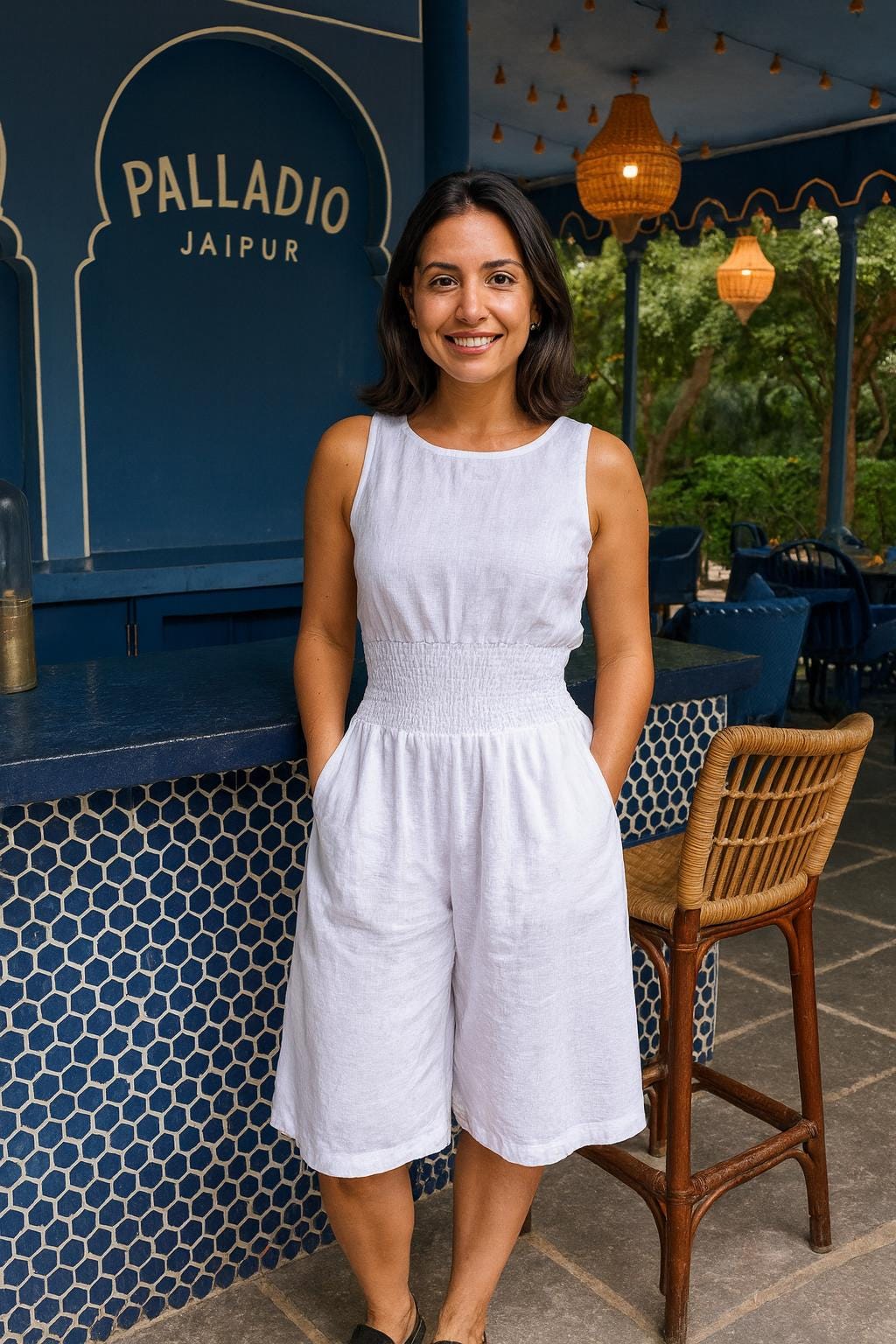 Women’s Linen One-Piece Dress – Relaxed Fit with Elastic Waist & Side Pockets