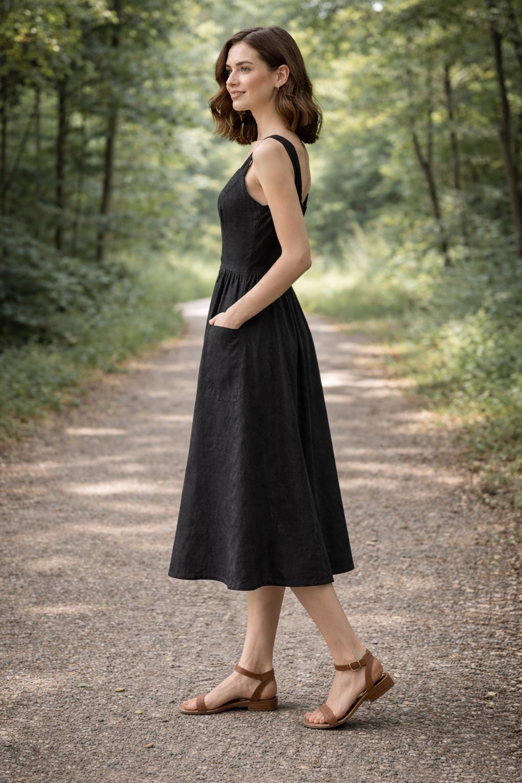 Linen Midi Dress with Pockets – Timeless Button-Front Everyday Outfit
