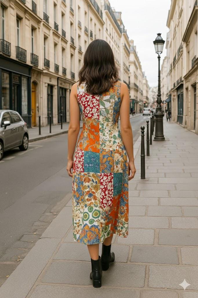Handmade Rayon Patchwork Dress – Boho Chic Midi Sundress