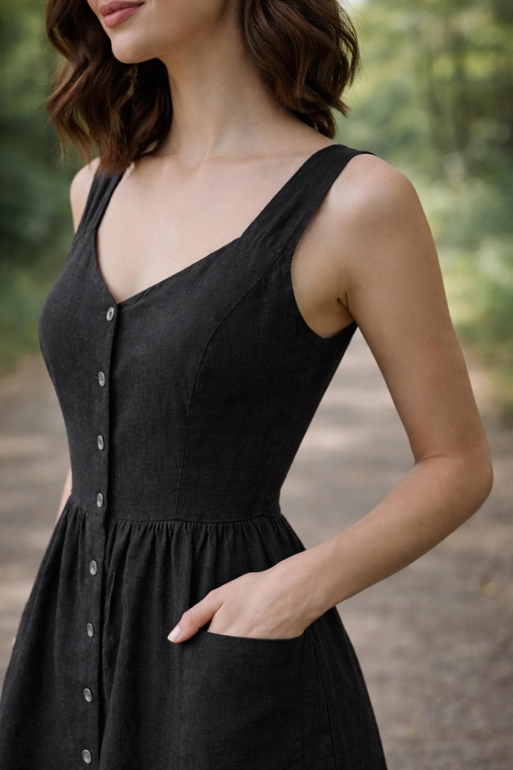 Linen Midi Dress with Pockets – Timeless Button-Front Everyday Outfit