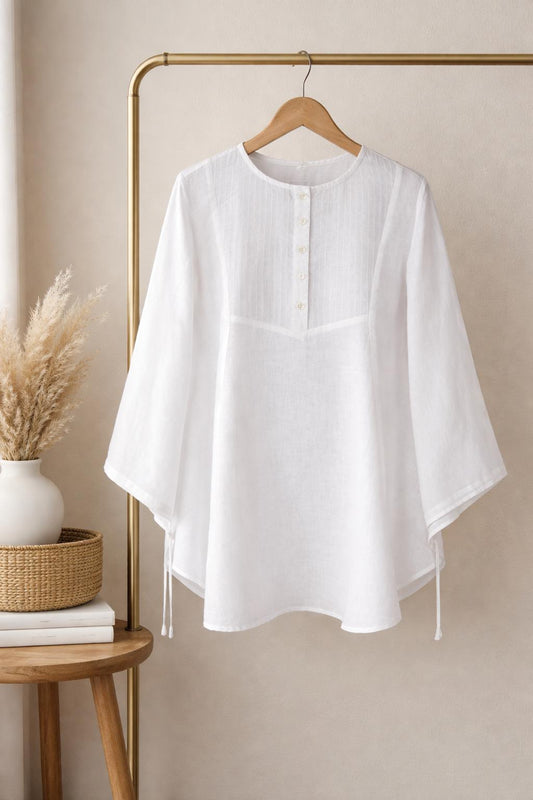 Airy White Linen Peasant Top – Relaxed Summer Blouse