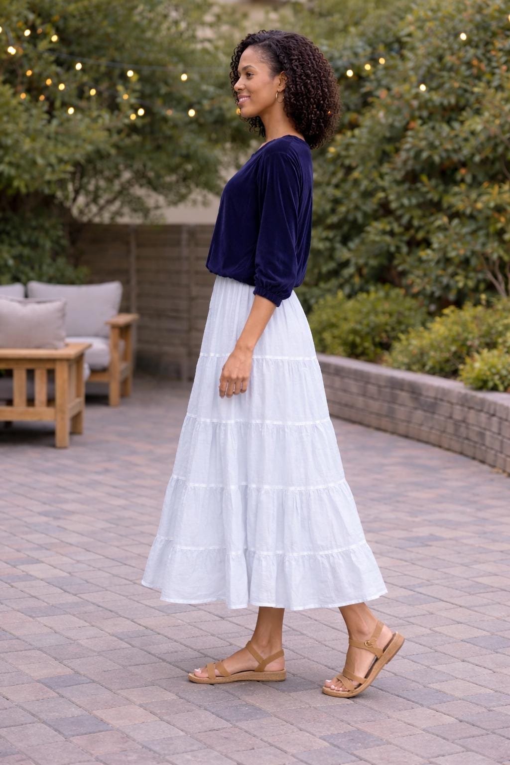 White Linen Maxi Skirt with Cotton Lining | Tiered Boho Summer Skirt