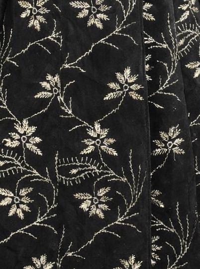Velvet Long Coat with Silver Floral Embroidery | Black, Dark Green & Maroon | Vintage Inspired Luxury Outerwear