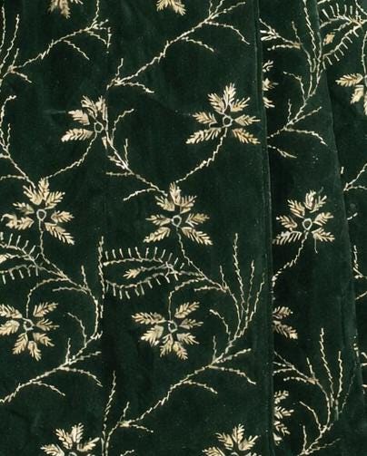 Velvet Long Coat with Silver Floral Embroidery | Black, Dark Green & Maroon | Vintage Inspired Luxury Outerwear