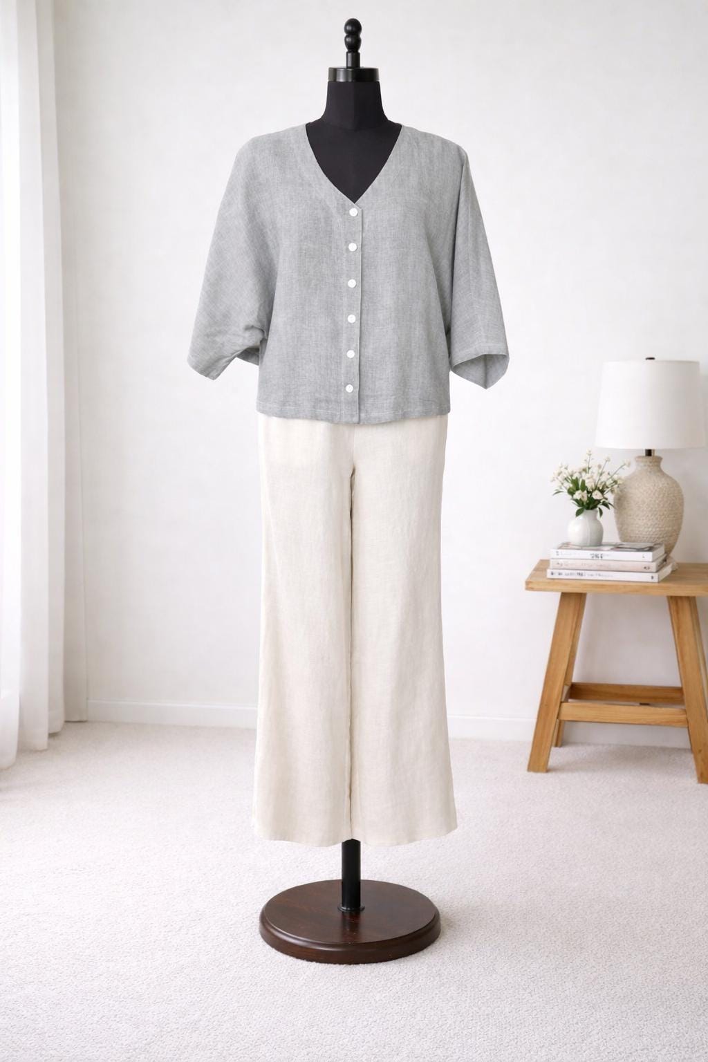 Women’s Linen Co-Ord Set | Button Front Linen Top & Wide Leg Pants