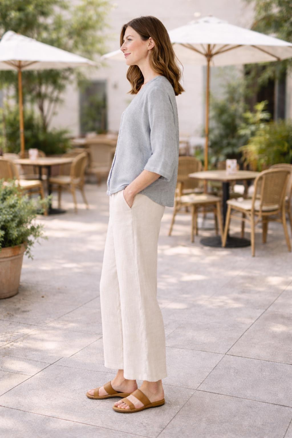 Women’s Linen Co-Ord Set | Button Front Linen Top & Wide Leg Pants