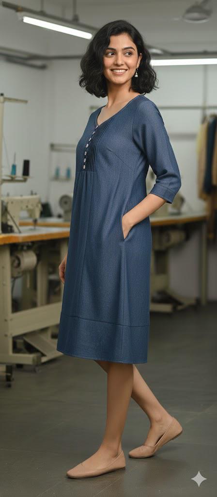 Everyday Elegance Denim Midi Dress with Pockets