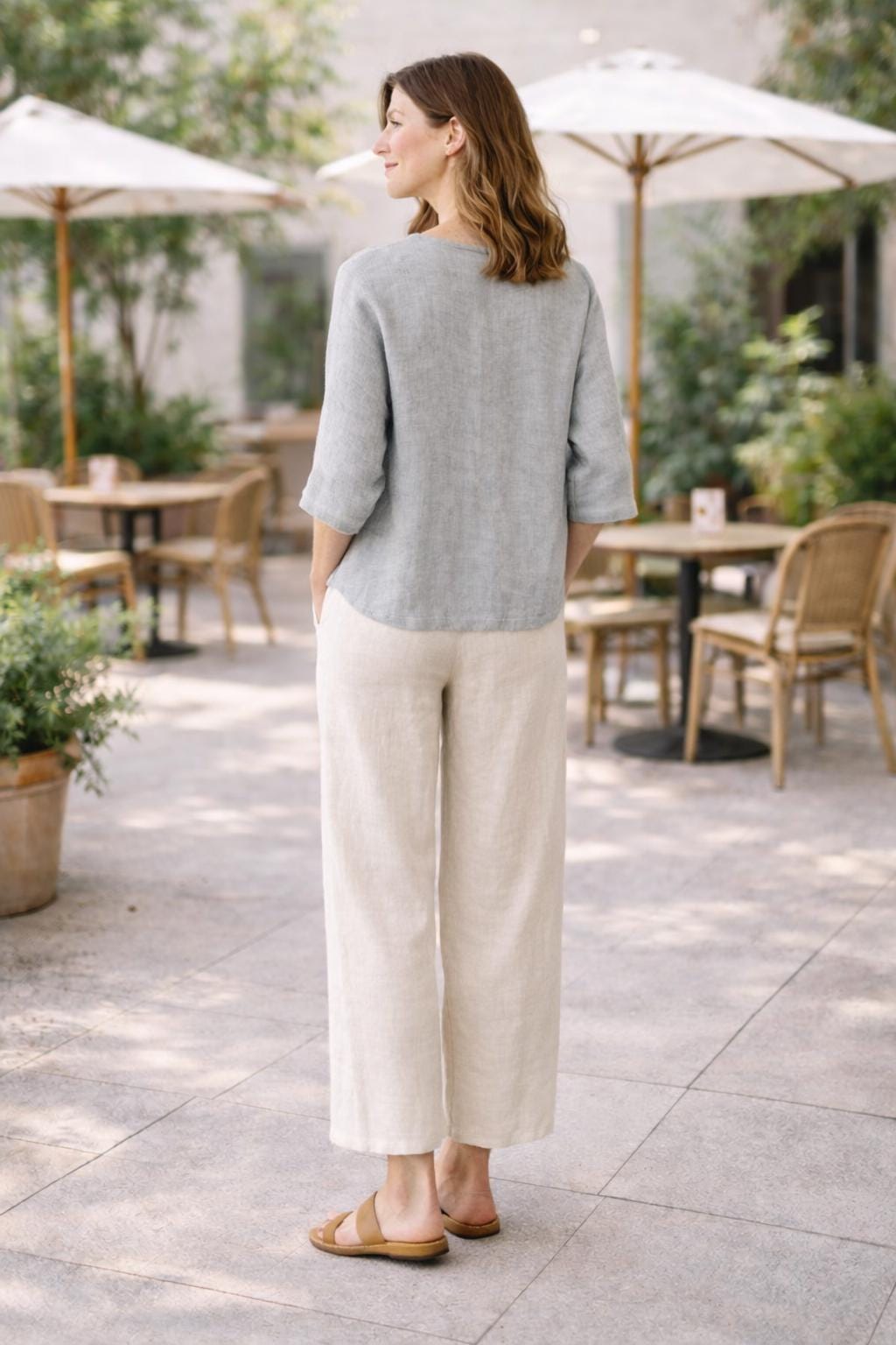 Women’s Linen Co-Ord Set | Button Front Linen Top & Wide Leg Pants