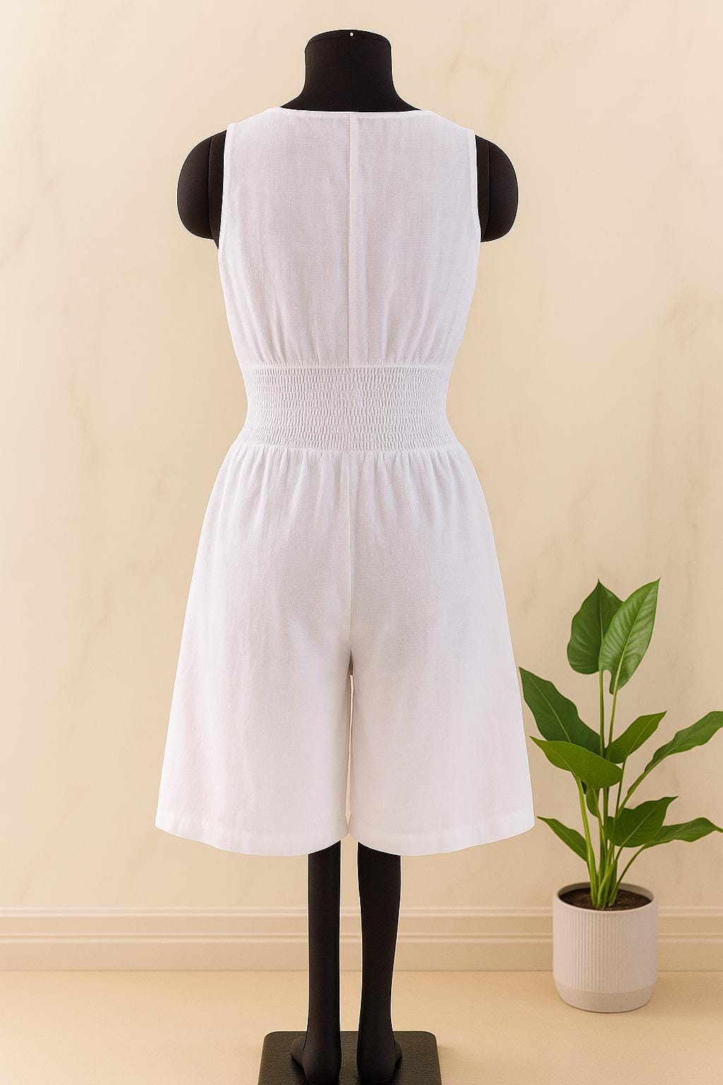 Women’s Linen One-Piece Dress – Relaxed Fit with Elastic Waist & Side Pockets