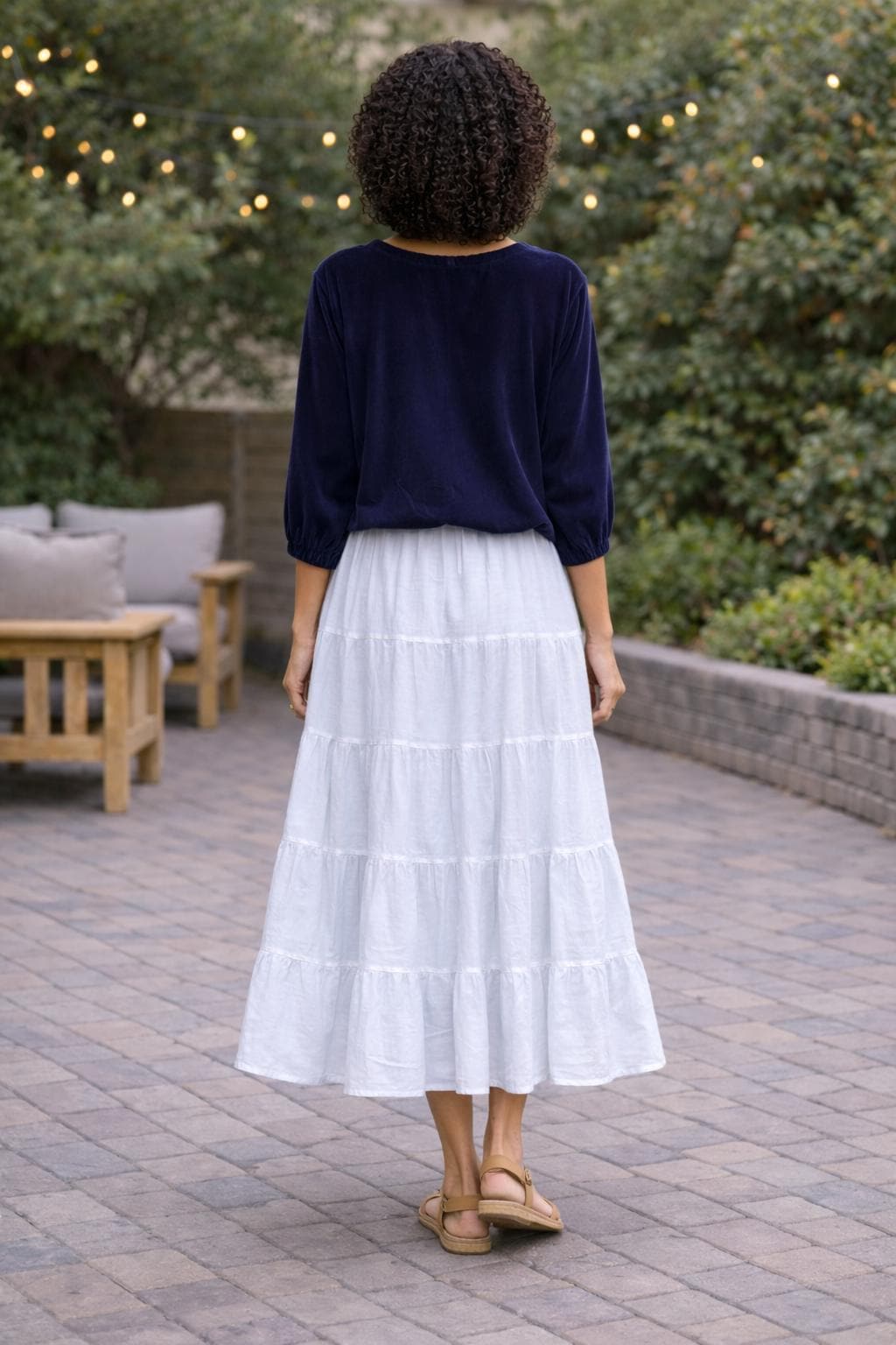 White Linen Maxi Skirt with Cotton Lining | Tiered Boho Summer Skirt