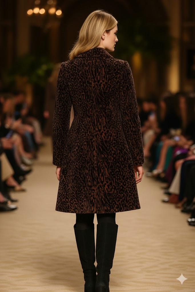 Plush Leopard Print A-Line Coat / Rich Velvet Texture / Winter Jacket