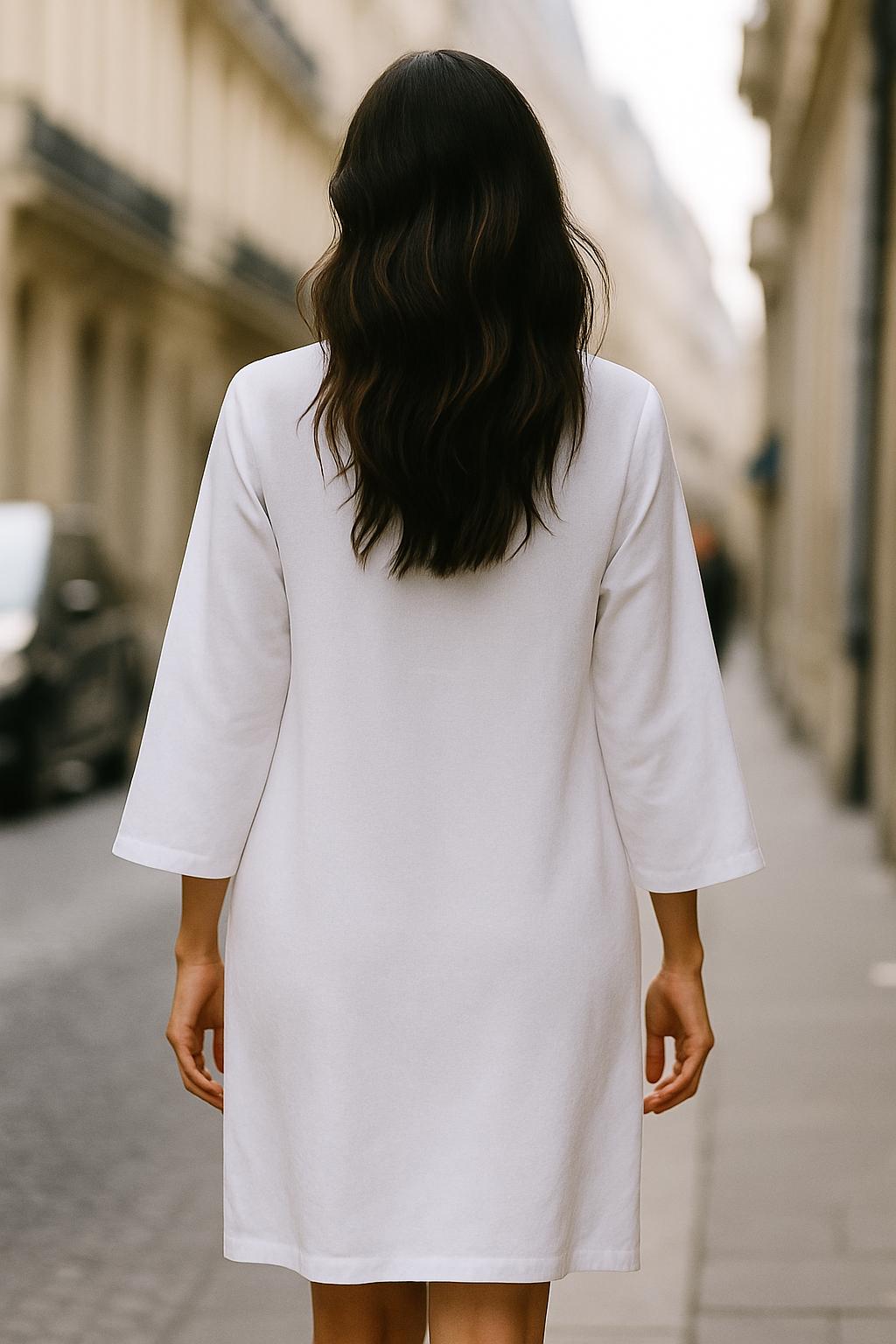 Short White Linen Kaftan Dress with Pockets | Relaxed Fit Handmade Resort Wear